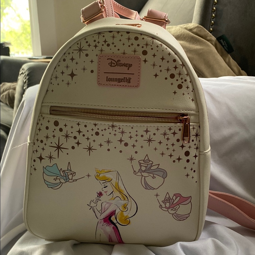 Loungefly Rare Disney Aurora Mini Backpack with Rose Gold hardware